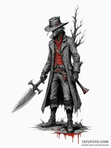 A hunter from bloodborne with saw cleaver, co... - эскиз тату (№1754684778_0, 08.08.2025 20:26) — Tatufoto.com