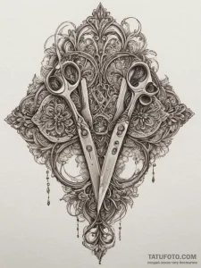 A pair of scissors cutting a string of fate,... - эскиз тату (№1754685173_0, 08.08.2025 20:32) — Tatufoto.com