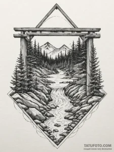 A shot of a salmon ladder at a dam, with fish... - эскиз тату (№1754688591_0, 08.08.2025 21:29) — Tatufoto.com