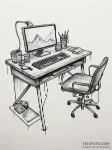 Tattoo sketch a gaming desk with a messy but... - эскиз тату (№1754688796_0, 08.08.2025 21:33) — Tatufoto.com