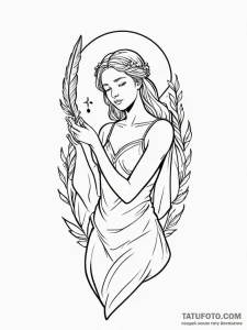 Tattoo design a virgo maiden holding a single... - эскиз тату (№1754690417_0, 08.08.2025 22:00) — Tatufoto.com