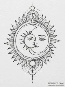 Tattoo sketch a stylized sun and moon intertw... - эскиз тату (№1754691007_0, 08.08.2025 22:10) — Tatufoto.com