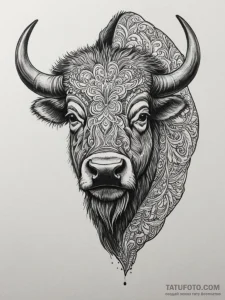 Tattoo design a powerful bison, head lowered,... - эскиз тату (№1754691208_0, 08.08.2025 22:13) — Tatufoto.com