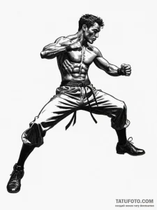 Tattoo sketch a silhouette of a fighter mid-k... - эскиз тату (№1754692207_0, 08.08.2025 22:30) — Tatufoto.com