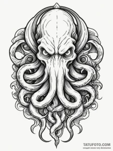 Cthulhu, tattoo drawing outline, clean lines,... - эскиз тату (№1754692410_0, 08.08.2025 22:33) — Tatufoto.com