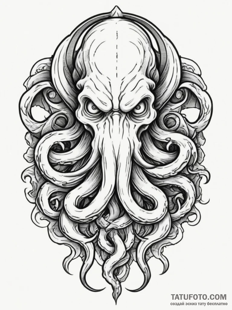 Cthulhu, tattoo drawing outline, clean lines,... - эскиз тату (№1754692410_0, 08.08.2025 22:33) — Tatufoto.com