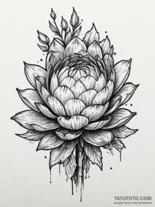 A close-up of a blooming artichoke flower., t... - эскиз тату (№1754692810_0, 08.08.2025 22:40) — Tatufoto.com