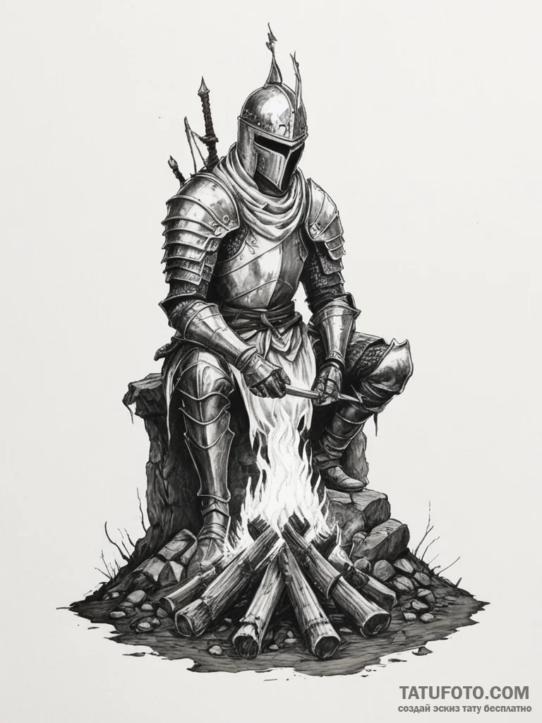 A "bonfire" from dark souls - эскиз тату (№1754693998_0, 08.08.2025 22:59) — Tatufoto.com