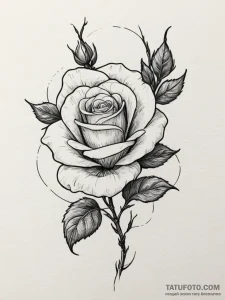 Tattoo sketch a single rose with two intertwi... - эскиз тату (№1754694977_0, 08.08.2025 23:16) — Tatufoto.com