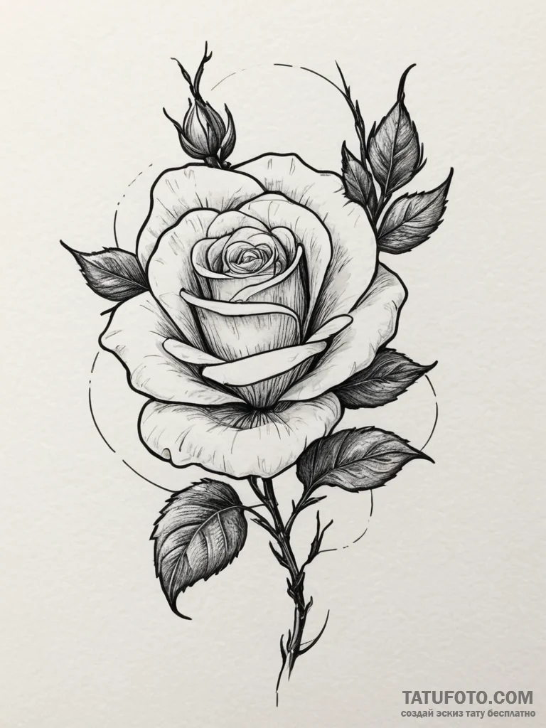 Tattoo sketch a single rose with two intertwi... - эскиз тату (№1754694977_0, 08.08.2025 23:16) — Tatufoto.com