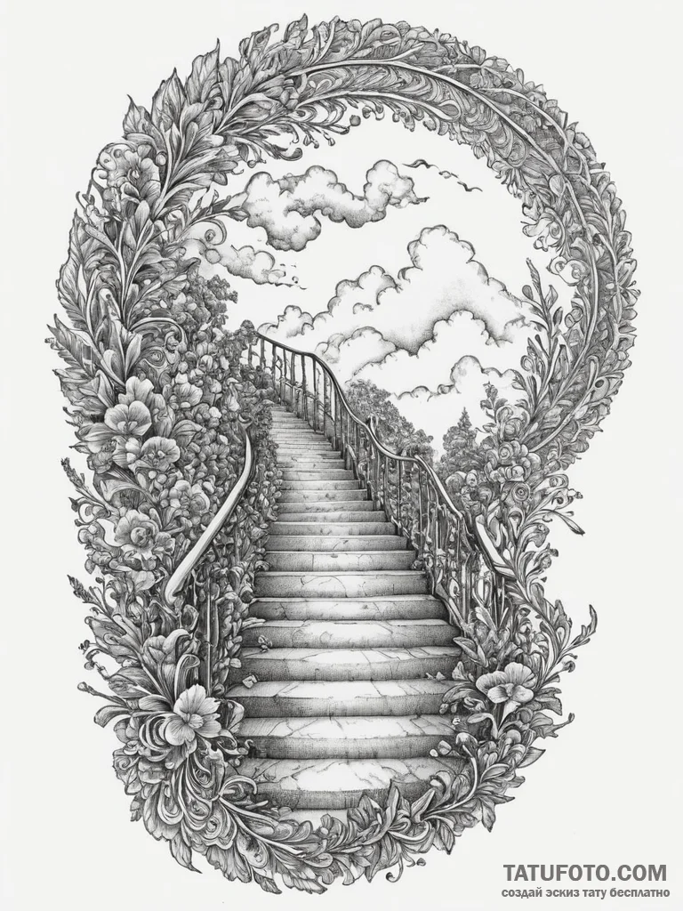 Stairway to the clouds, artistic tattoo sketc... - эскиз тату (№1754695769_0, 08.08.2025 23:29) — Tatufoto.com
