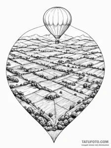 A view from a hot air balloon, looking down o... - эскиз тату (№1754697956_0, 09.08.2025 00:05) — Tatufoto.com