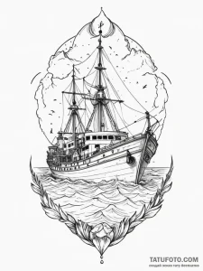 A shot of a research vessel in the antarctic.... - эскиз тату (№1754738675_0, 09.08.2025 11:24) — Tatufoto.com