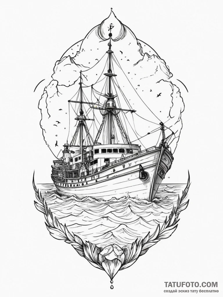 A shot of a research vessel in the antarctic.... - эскиз тату (№1754738675_0, 09.08.2025 11:24) — Tatufoto.com