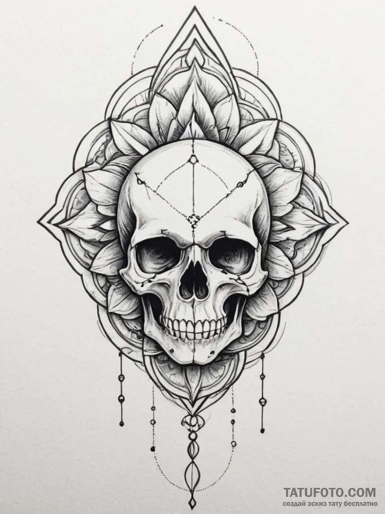 Skull, tattoo sketch design, on a clean white... - эскиз тату (№1754738872_0, 09.08.2025 11:27) — Tatufoto.com