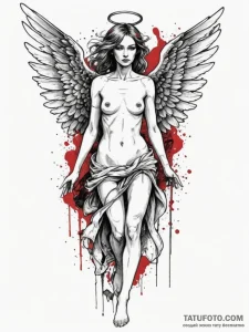Angel of death, artistic tattoo sketch, trash... - эскиз тату (№1754739482_0, 09.08.2025 11:38) — Tatufoto.com