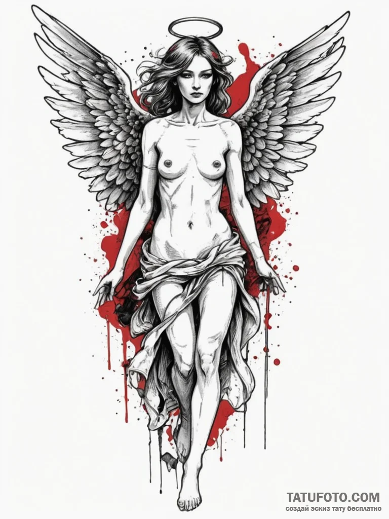 Angel of death, artistic tattoo sketch, trash... - эскиз тату (№1754739482_0, 09.08.2025 11:38) — Tatufoto.com