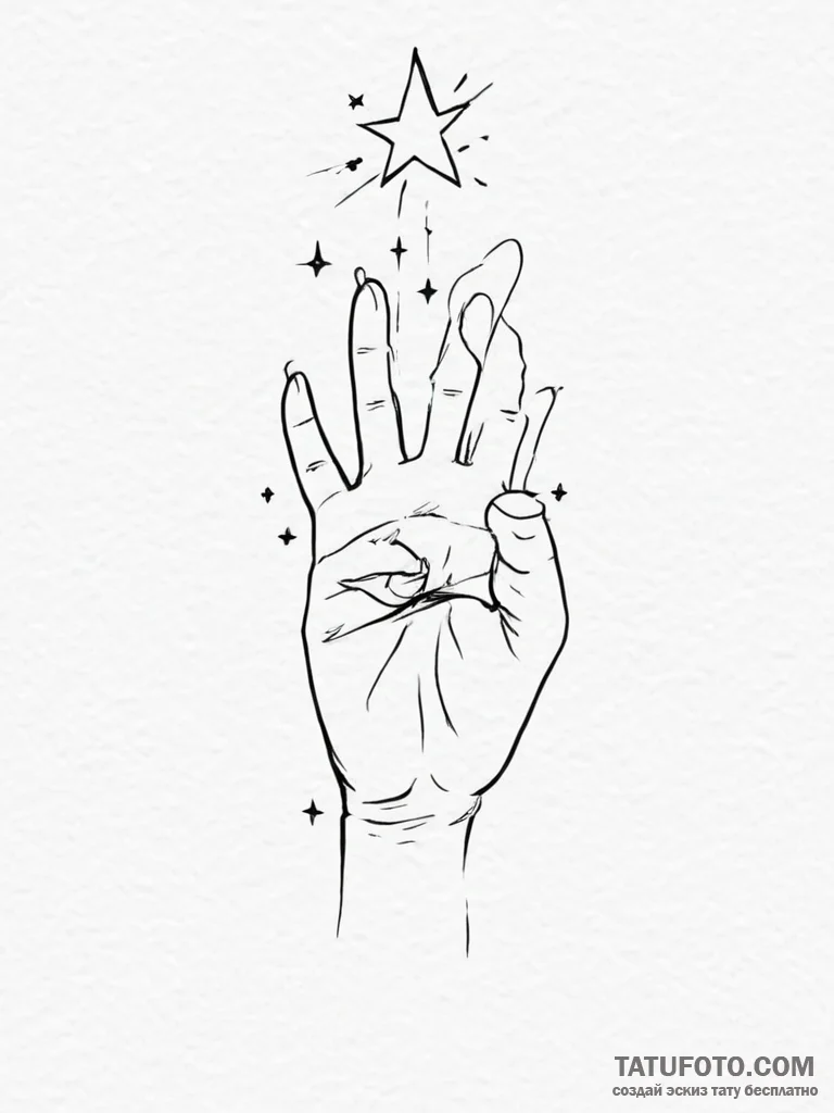 Tattoo sketch a hand reaching for a star, sym... - эскиз тату (№1754739881_0, 09.08.2025 11:44) — Tatufoto.com