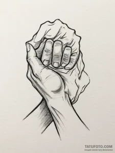 Tattoo sketch two hands clasped in a firm, lo... - эскиз тату (№1754740489_0, 09.08.2025 11:54) — Tatufoto.com