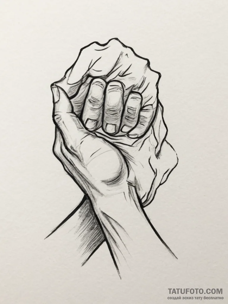 Tattoo sketch two hands clasped in a firm, lo... - эскиз тату (№1754740489_0, 09.08.2025 11:54) — Tatufoto.com