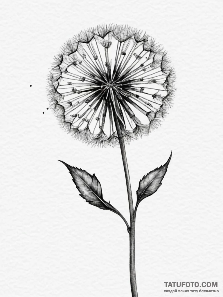 A detailed macro shot of a dandelion seed hea... - эскиз тату (№1754741282_0, 09.08.2025 12:08) — Tatufoto.com