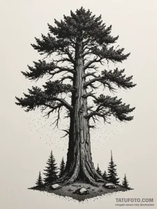 A low-angle shot of a massive redwood tree, e... - эскиз тату (№1754742087_0, 09.08.2025 12:21) — Tatufoto.com