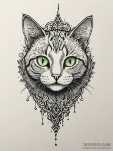 A close-up of a cat's vibrant green eye., tat... - эскиз тату (№1754742896_0, 09.08.2025 12:34) — Tatufoto.com