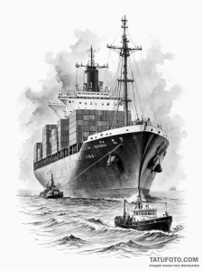 A massive container ship navigating through a... - эскиз тату (№1754743103_0, 09.08.2025 12:38) — Tatufoto.com