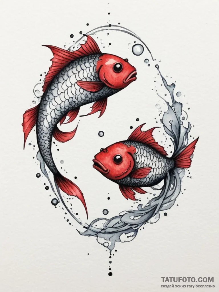 Tattoo design pisces fish, one in dotwork, th... - эскиз тату (№1754743299_0, 09.08.2025 12:41) — Tatufoto.com