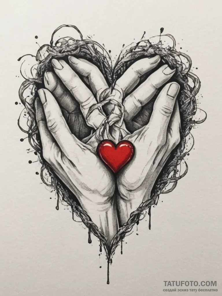 Tattoo design a heart made of intertwined fin... - эскиз тату (№1754744310_0, 09.08.2025 12:58) — Tatufoto.com