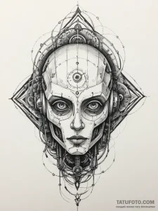 Tattoo sketch a broken robot head with wires... - эскиз тату (№1754745100_0, 09.08.2025 13:11) — Tatufoto.com