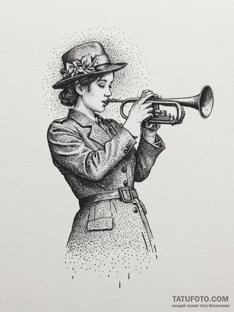 Tattoo design a lone bugle playing taps in a... - эскиз тату (№1754746493_0, 09.08.2025 13:34) — Tatufoto.com