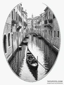 A single gondola gliding through a quiet vene... - эскиз тату (№1754752314_0, 09.08.2025 15:11) — Tatufoto.com