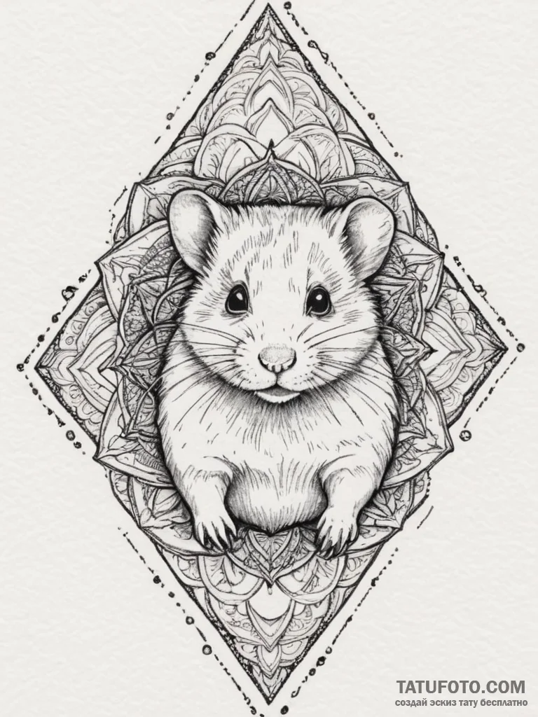 Hamster, ink illustration for tattoo, dotwork… — эскиз тату (№1754753306_0, 09.08.2025 15:28) — Tatufoto.com