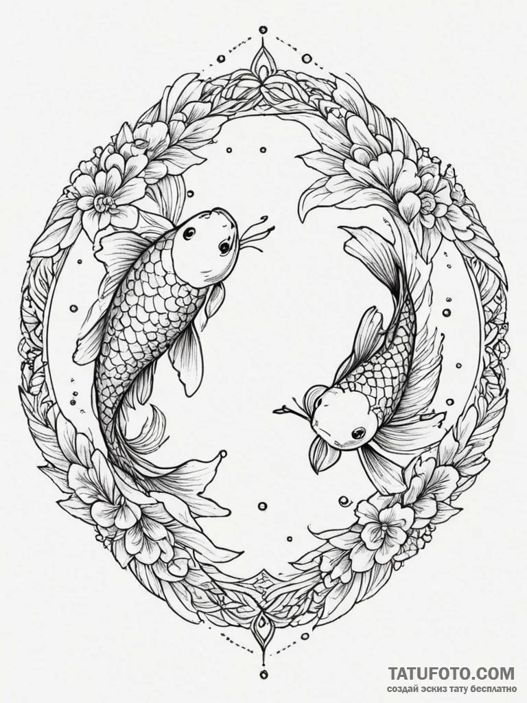 Tattoo design a pair of koi fish swimming in... - эскиз тату (№1754755493_0, 09.08.2025 16:04) — Tatufoto.com