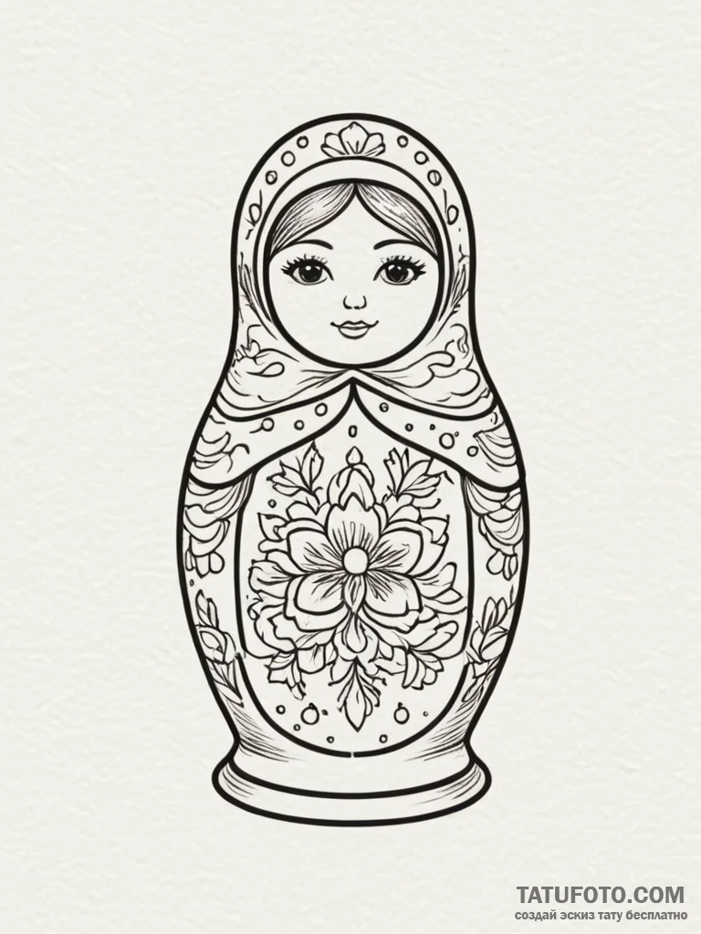 Matryoshka doll, tattoo sketch design, sepia... - эскиз тату (№1754756884_0, 09.08.2025 16:28) — Tatufoto.com