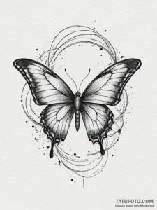 Tattoo design a butterfly in flight, its wing... - эскиз тату (№1754758289_0, 09.08.2025 16:51) — Tatufoto.com