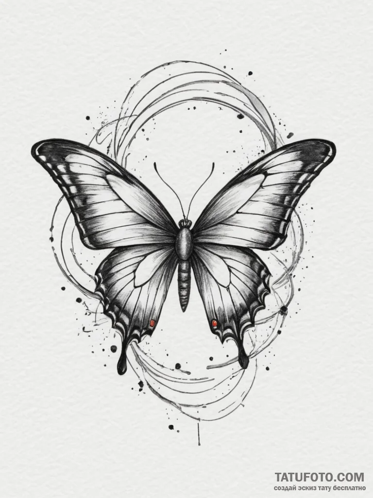 Tattoo design a butterfly in flight, its wing... - эскиз тату (№1754758289_0, 09.08.2025 16:51) — Tatufoto.com
