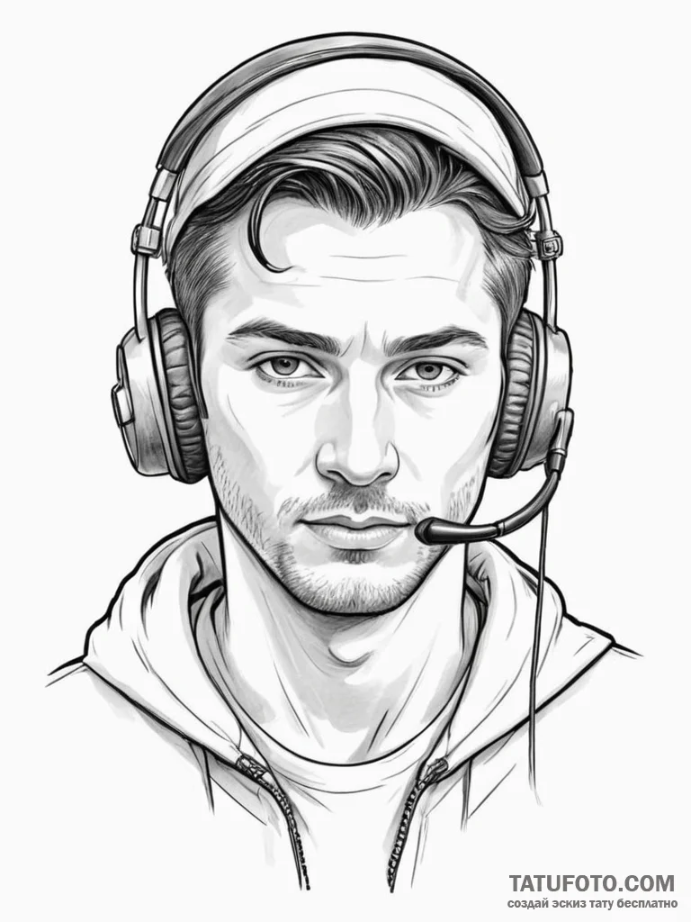 A professional gamer, focused intently on the... - эскиз тату (№1754758889_0, 09.08.2025 17:01) — Tatufoto.com