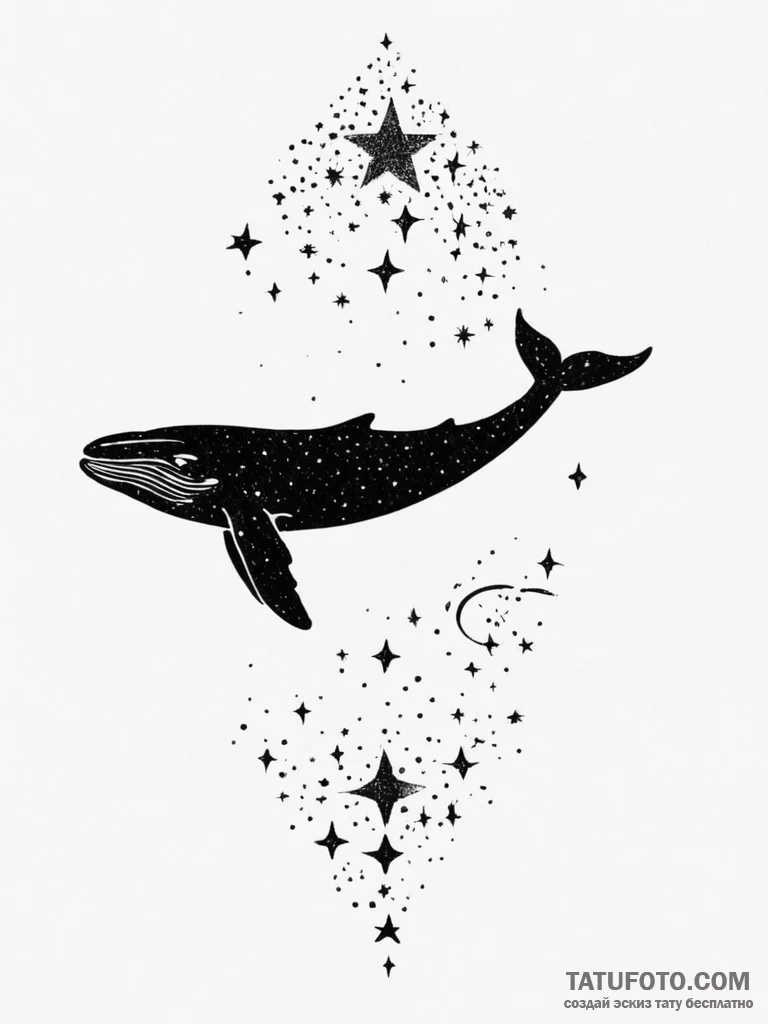A whale silhouette filled with a starry sky - эскиз тату (№1754759299_0, 09.08.2025 17:08) — Tatufoto.com