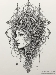 Tattoo sketch a person's brain with abstract... - эскиз тату (№1754760294_0, 09.08.2025 17:24) — Tatufoto.com