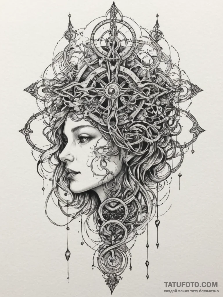 Tattoo sketch a person's brain with abstract... - эскиз тату (№1754760294_0, 09.08.2025 17:24) — Tatufoto.com