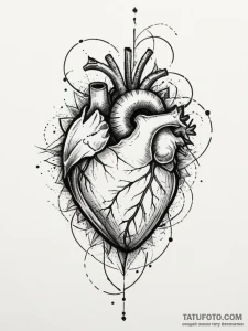 Tattoo design a geometric heart with a single... - эскиз тату (№1754760687_0, 09.08.2025 17:31) — Tatufoto.com