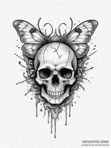 A moth on a skull, artistic tattoo sketch, cl... - эскиз тату (№1754761289_0, 09.08.2025 17:41) — Tatufoto.com