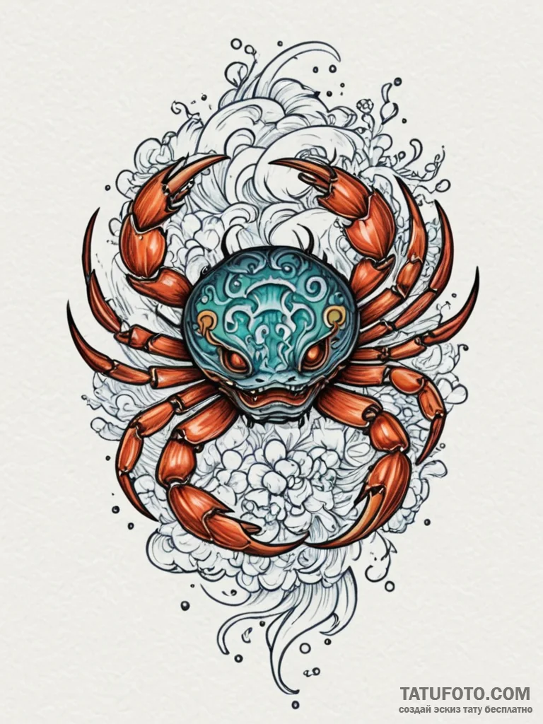 Tattoo design a cancer crab, drawn with loose... - эскиз тату (№1754761492_0, 09.08.2025 17:44) — Tatufoto.com