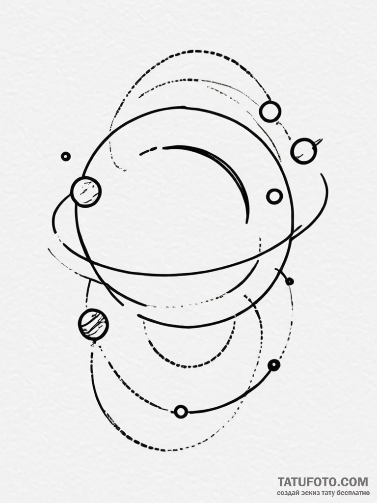 Tattoo design a simple planet outline with ti... - эскиз тату (№1754763305_0, 09.08.2025 18:15) — Tatufoto.com