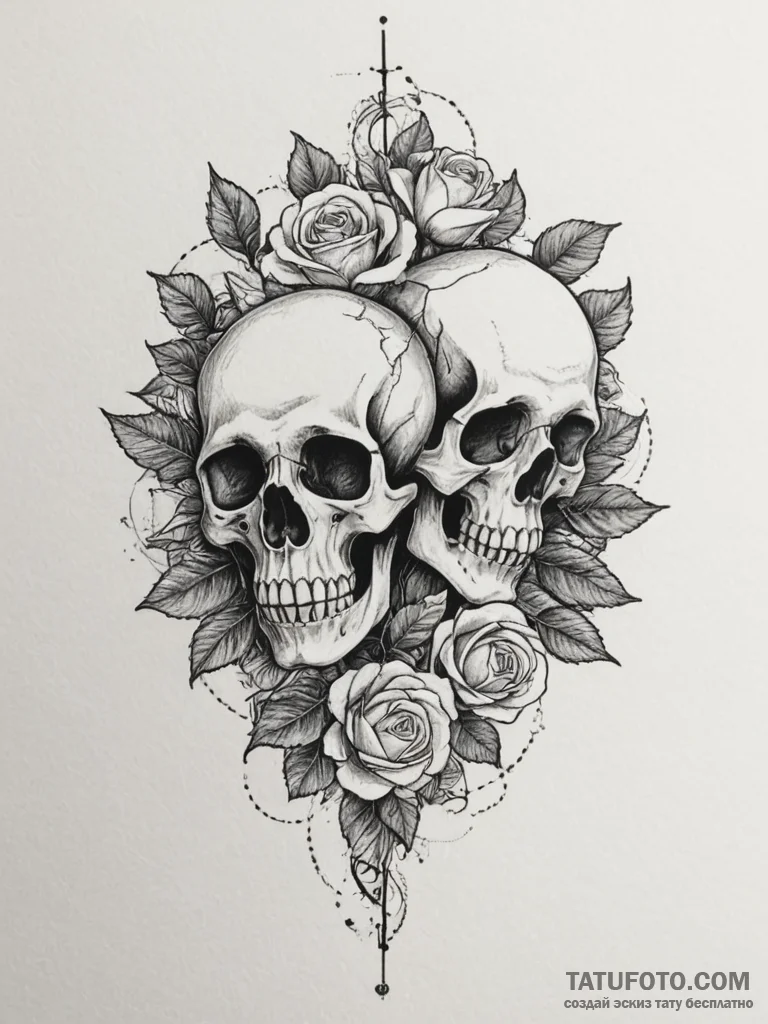 Tattoo sketch two distinct flowers intertwine... - эскиз тату (№1754763504_0, 09.08.2025 18:18) — Tatufoto.com