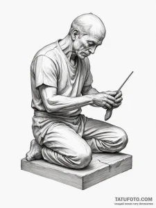 A person carving a wooden sculpture. - эскиз тату (№1754764105_0, 09.08.2025 18:28) — Tatufoto.com