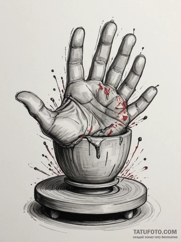 A pottery wheel in motion, clay being shaped... - эскиз тату (№1754764508_0, 09.08.2025 18:35) — Tatufoto.com