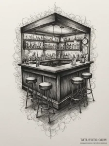A dimly lit, atmospheric speakeasy bar with v... - эскиз тату (№1754765108_0, 09.08.2025 18:45) — Tatufoto.com